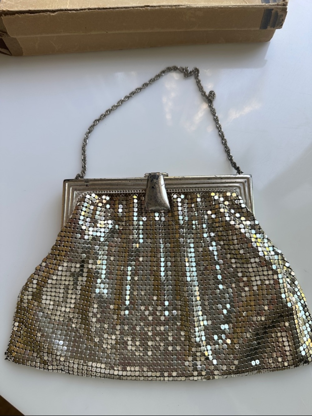 Whiting & Davis Gold Sequin Mesh Evening Clutch
